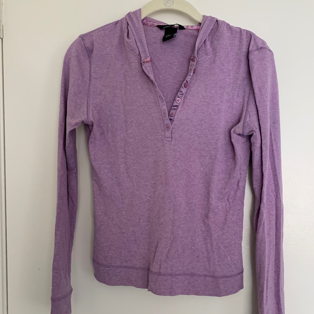 Moda International Lavender Lightweight Henley Hoodie Women’s Small, 100% Cotton